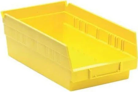 yellow shelf bins